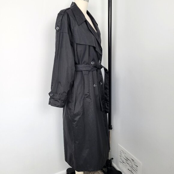 Vintage Y2K Maggie Lawrence Trench Coat Size 6 – Classic Black Belted Rain Coat - Picture 3 of 12